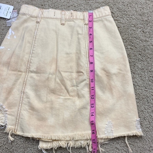 FP Free People Distressed Denim Skirt Asymmetrical Butter Yellow NWT Size 24 - Picture 8 of 8